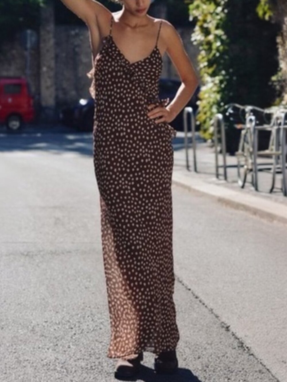 ZARA Brown Cream Polka Dot Ruffle Maxi Dress Size S - Picture 2 of 8